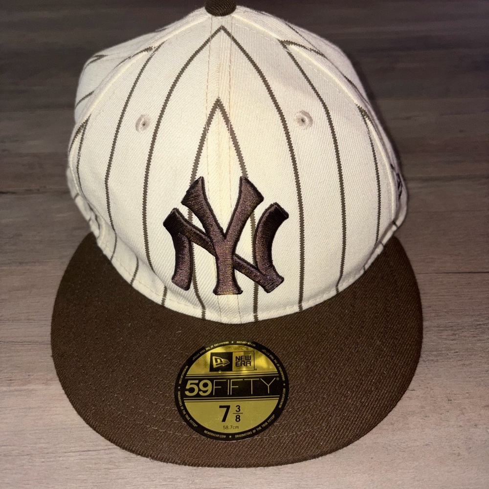 New Era White and Brown Pinstripe Hat